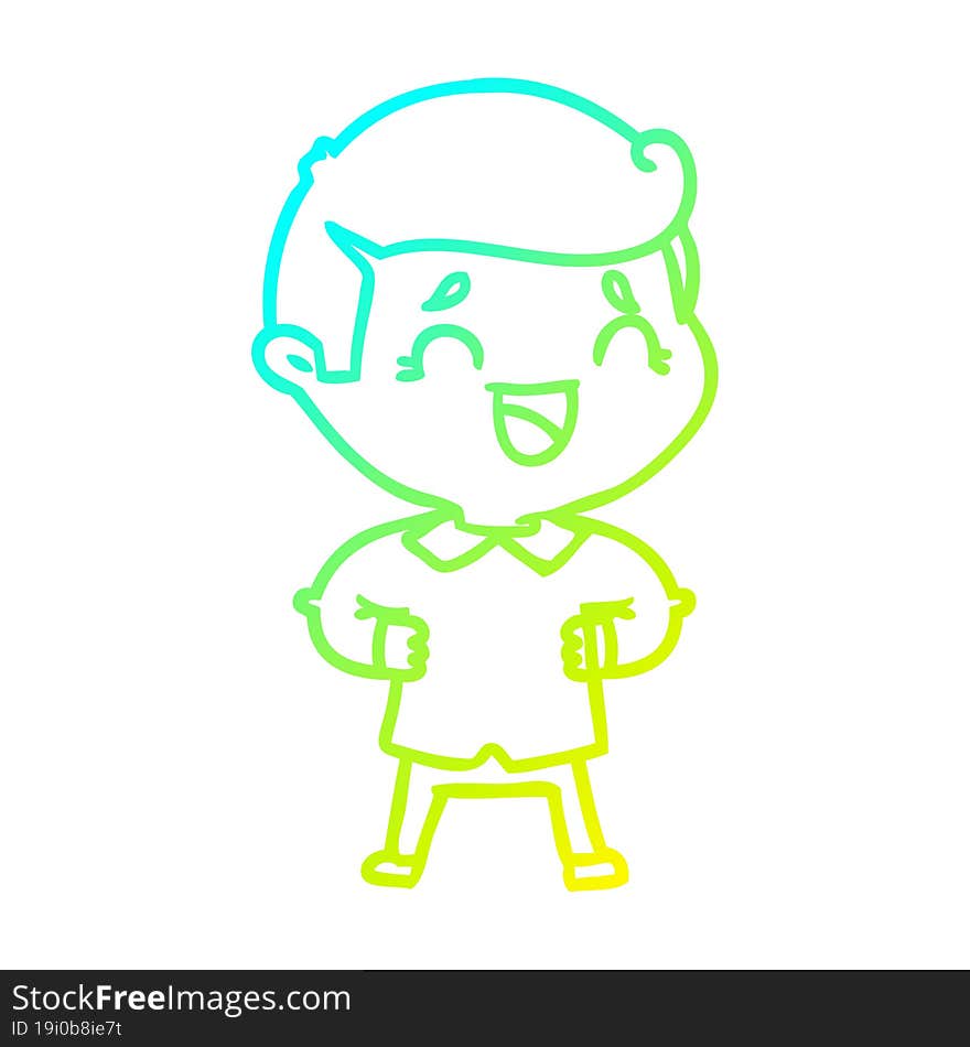 cold gradient line drawing of a cartoon laughing man