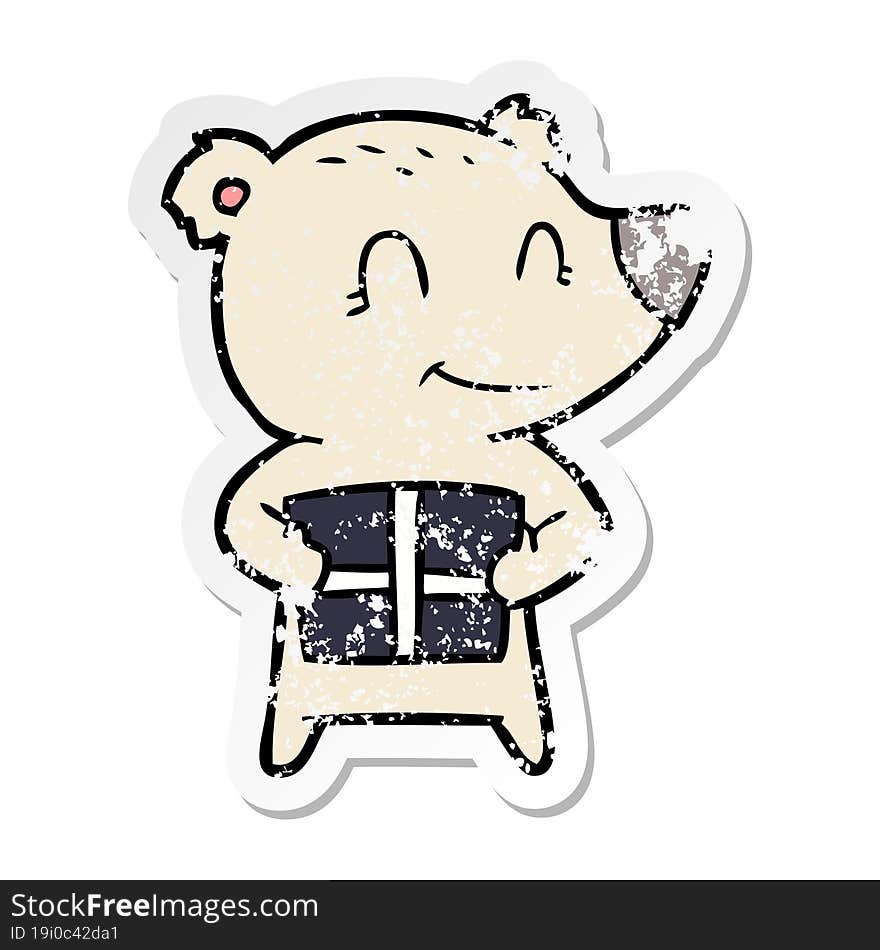 Distressed Sticker Of A Christmas Polar Bear Cartoon