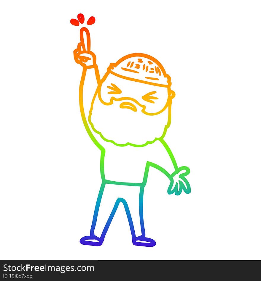 rainbow gradient line drawing cartoon man with beard