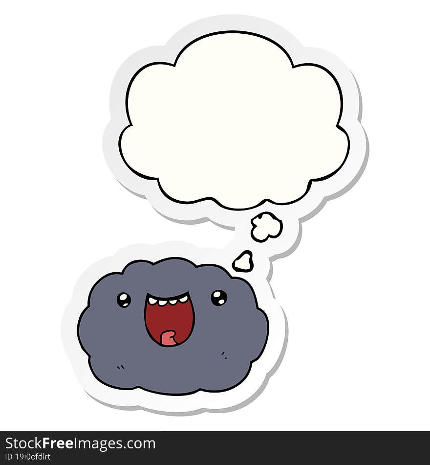 cartoon happy cloud and thought bubble as a printed sticker