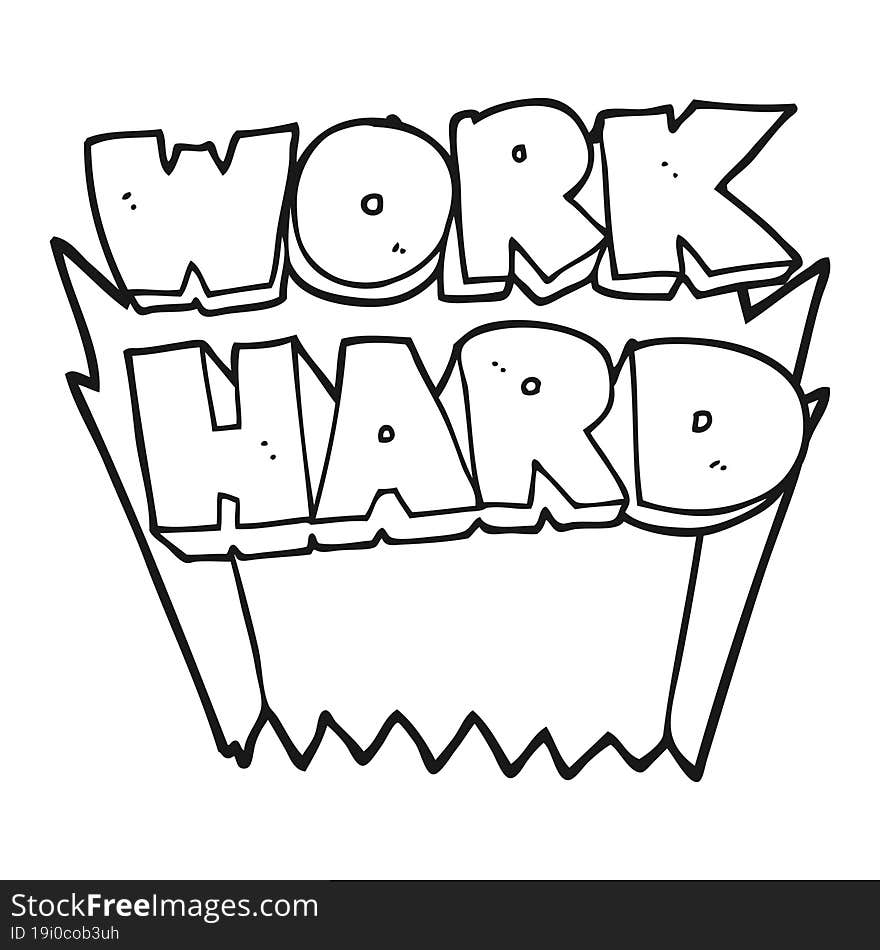 Black And White Cartoon Work Hard Symbol