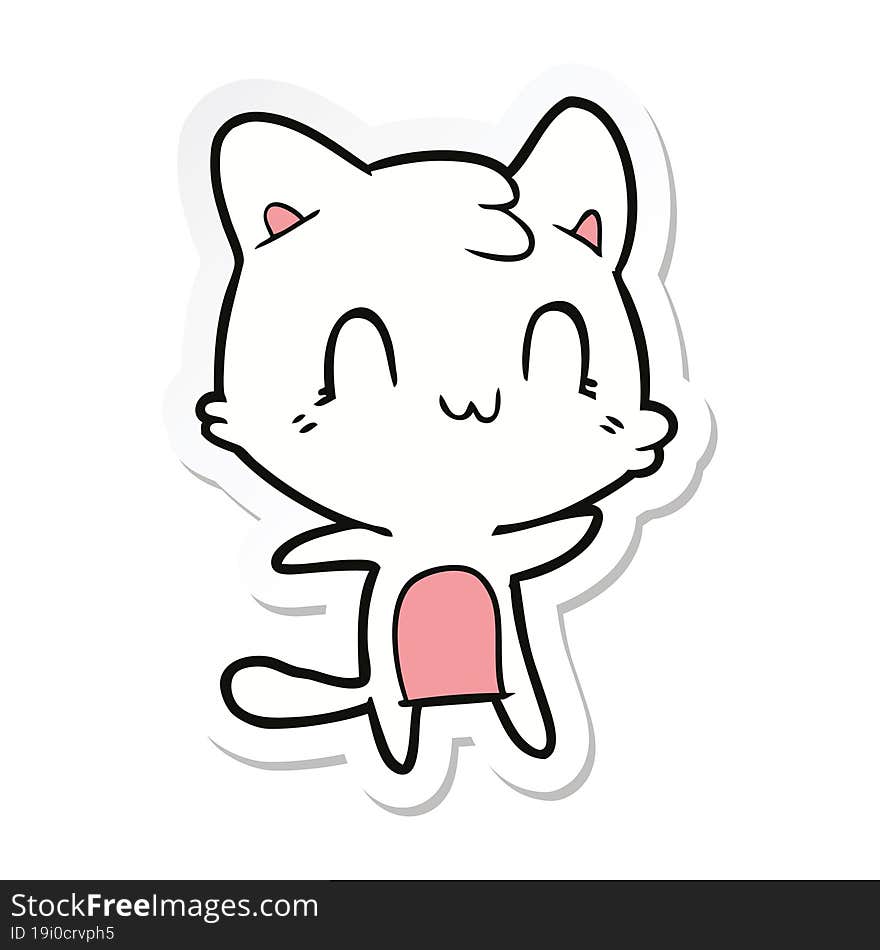 sticker of a cartoon happy cat