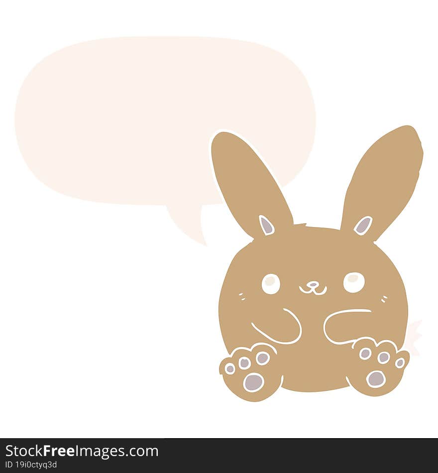 Cartoon Rabbit And Speech Bubble In Retro Style