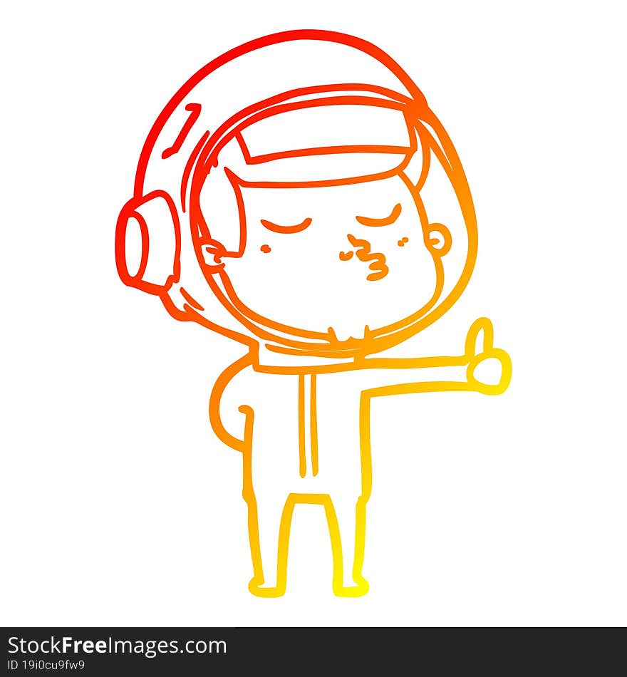 Warm Gradient Line Drawing Cartoon Confident Astronaut Giving Thumbs Up Sign