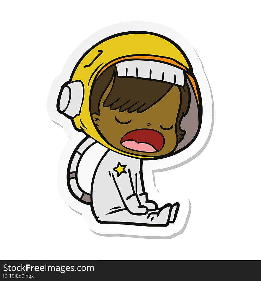 sticker of a cartoon talking astronaut