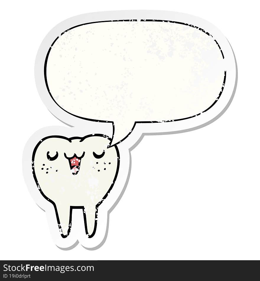 Cartoon Tooth And Speech Bubble Distressed Sticker