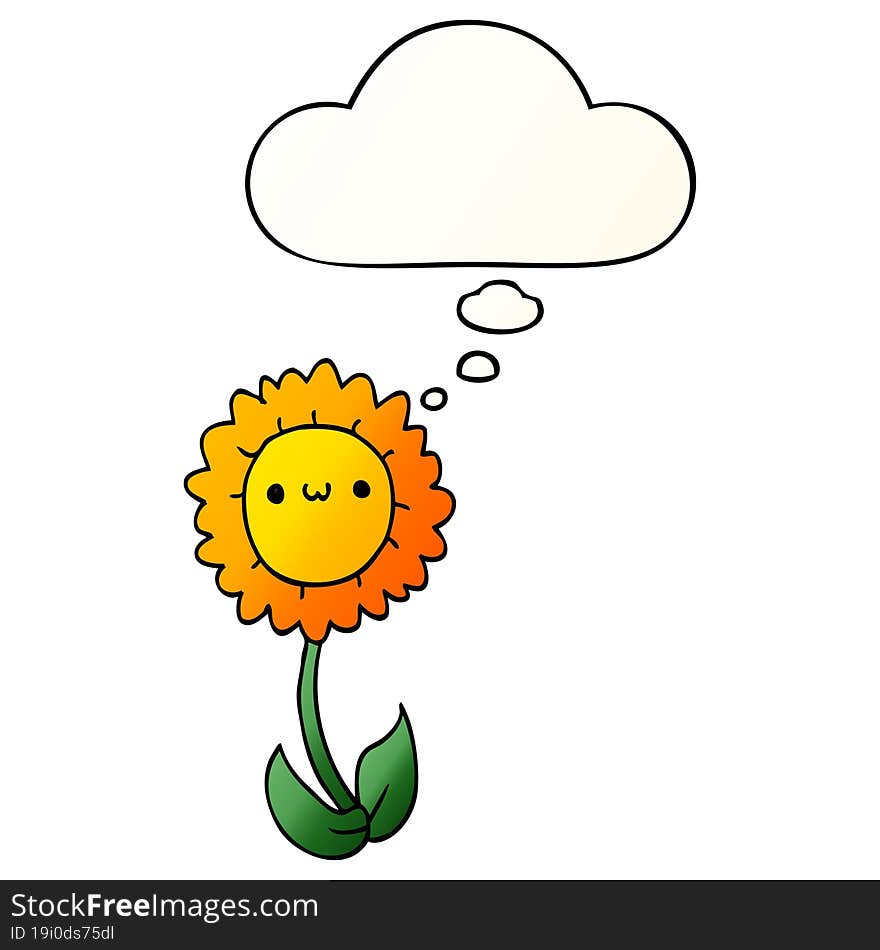 cartoon flower and thought bubble in smooth gradient style