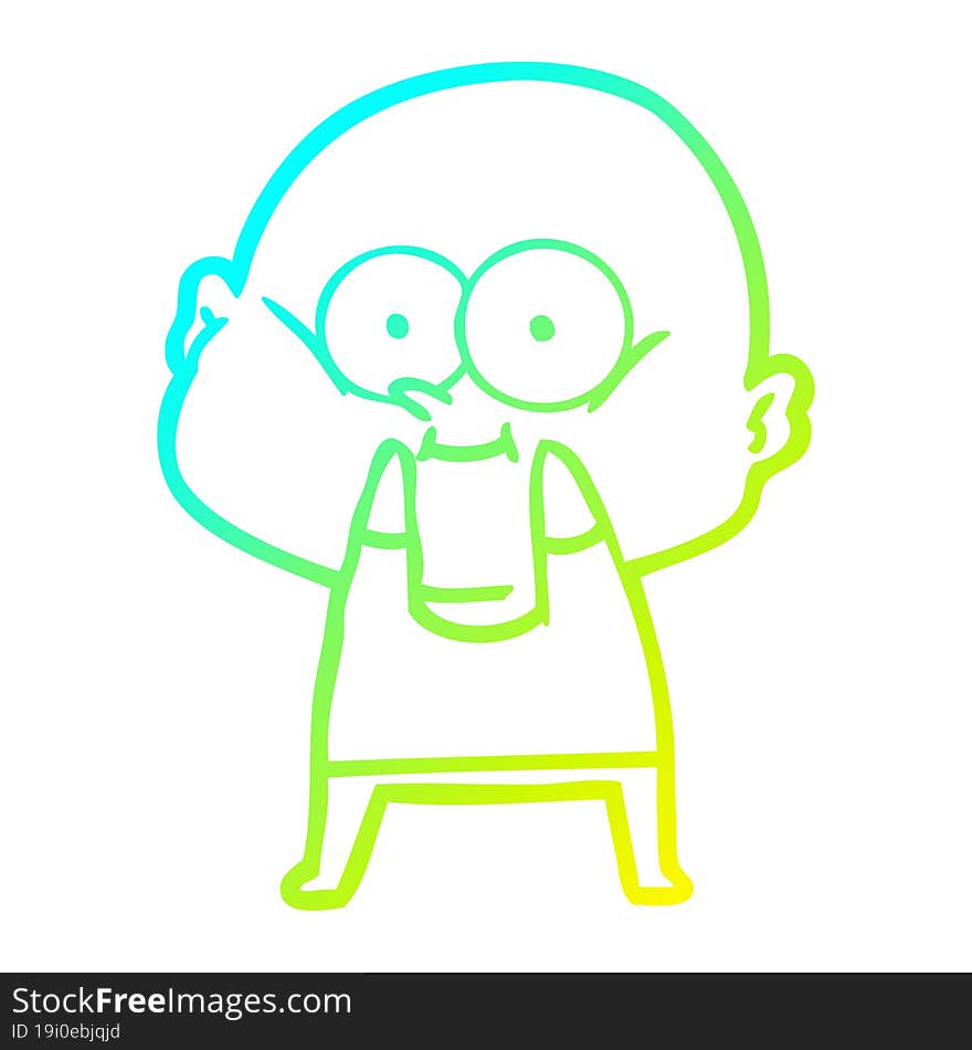 Cold Gradient Line Drawing Cartoon Bald Man Staring