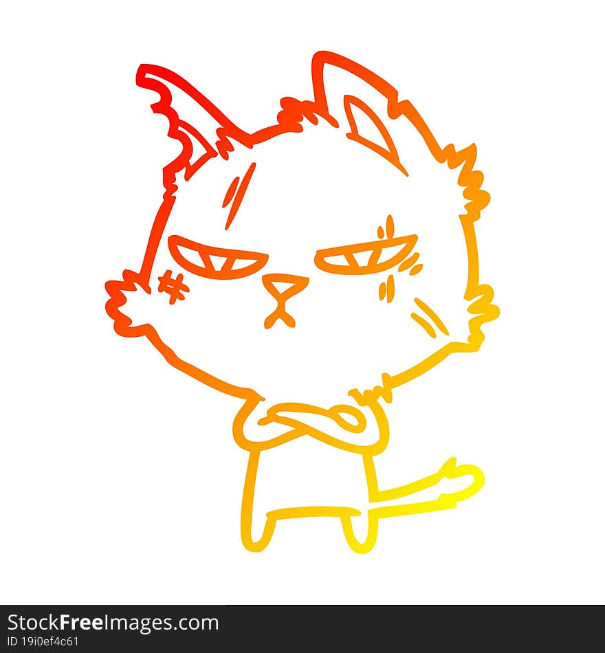 Warm Gradient Line Drawing Tough Cartoon Cat