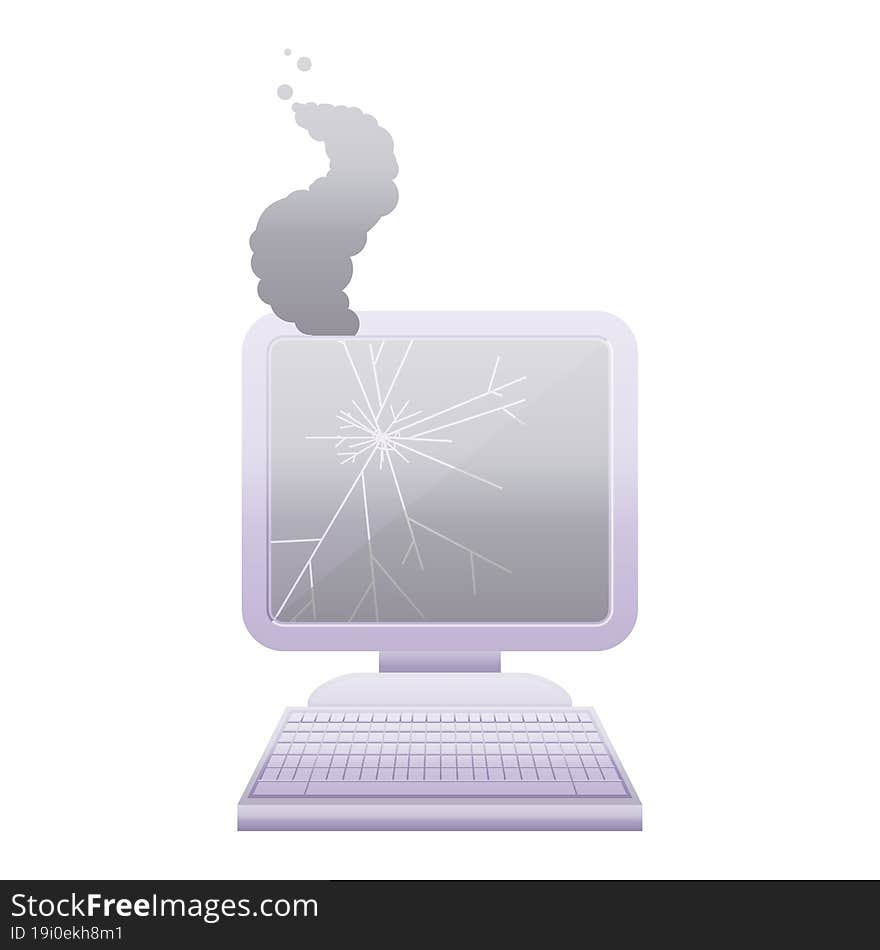 broken computer graphic vector illustration icon. broken computer graphic vector illustration icon