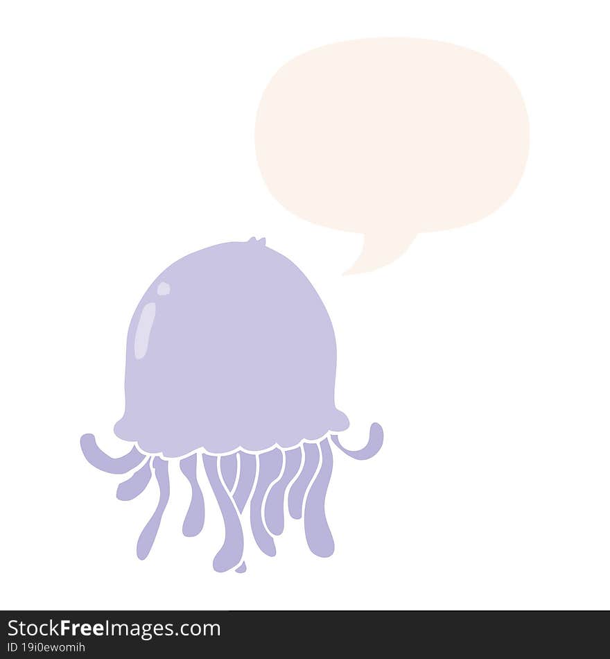 cartoon jellyfish and speech bubble in retro style