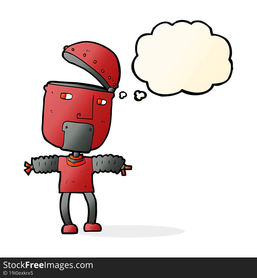 Funny Cartoon Robot With Open Head With Thought Bubble