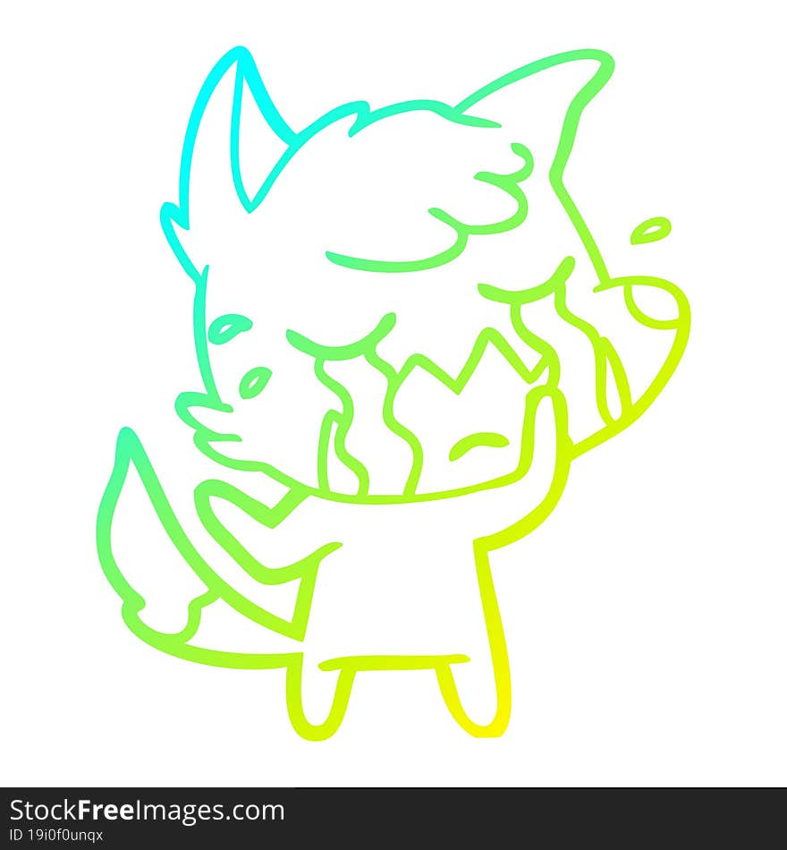 cold gradient line drawing of a crying fox cartoon