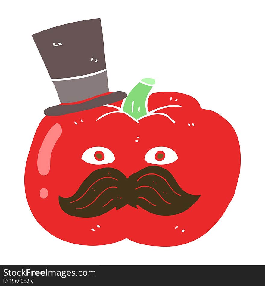 flat color illustration of a cartoon posh tomato