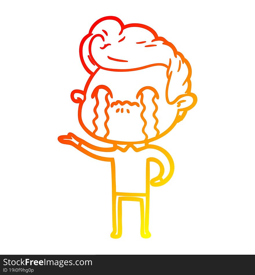 Warm Gradient Line Drawing Cartoon Man Crying