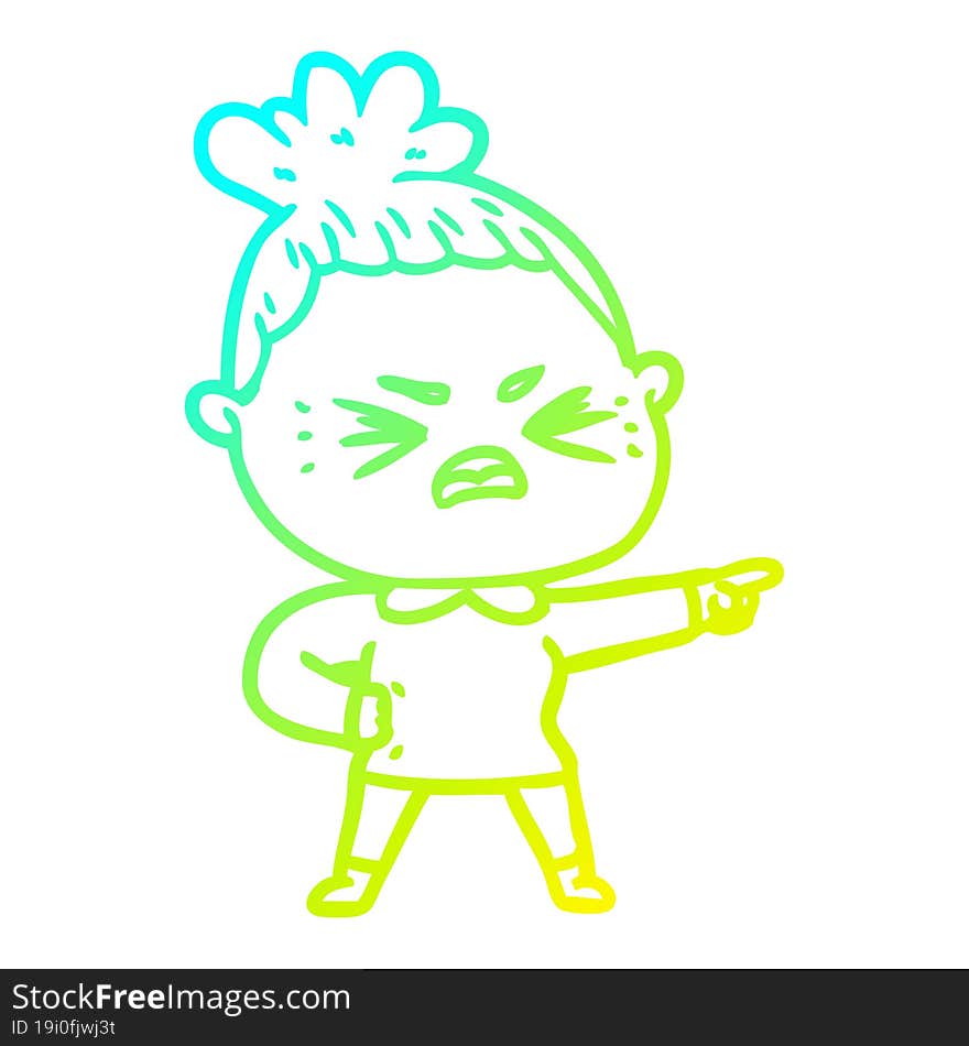 cold gradient line drawing of a cartoon angry woman