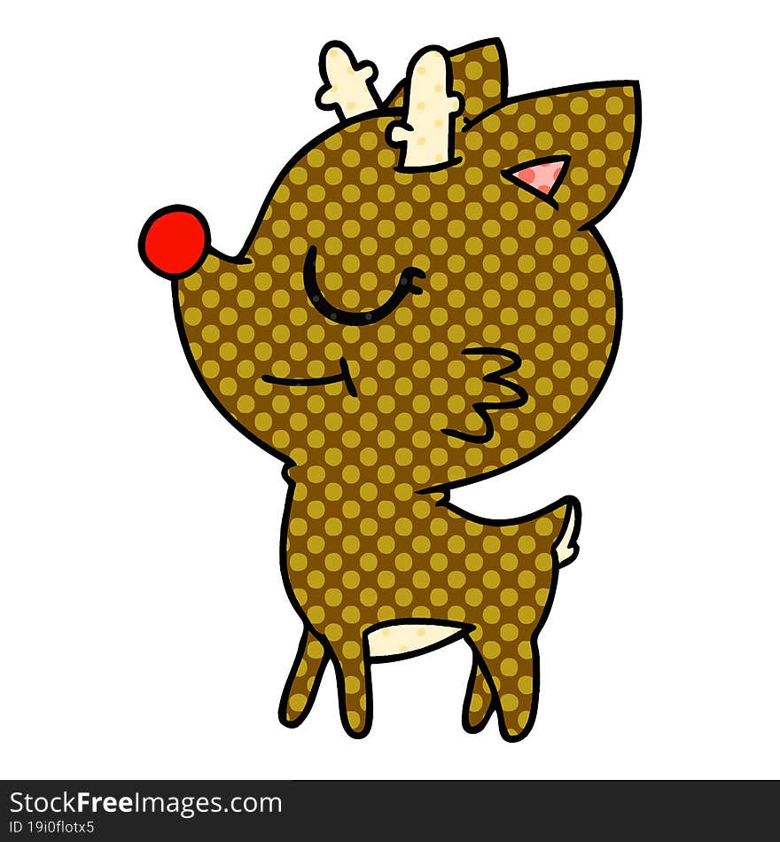 cartoon of cute red nosed reindeer