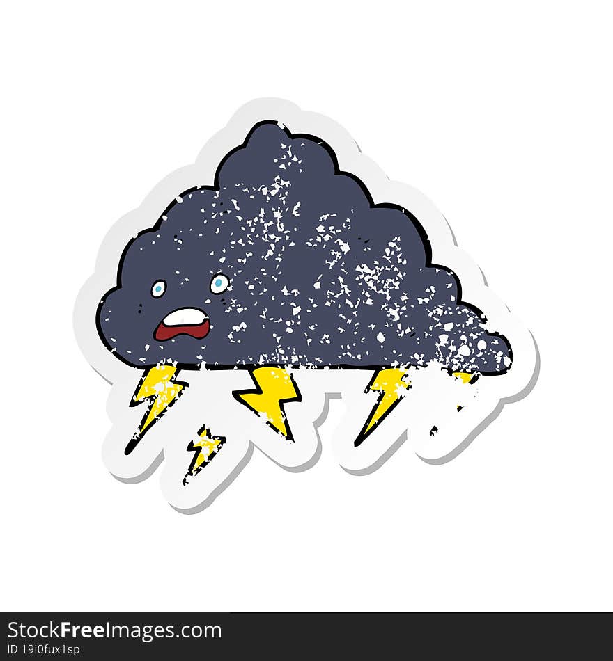 retro distressed sticker of a cartoon thundercloud