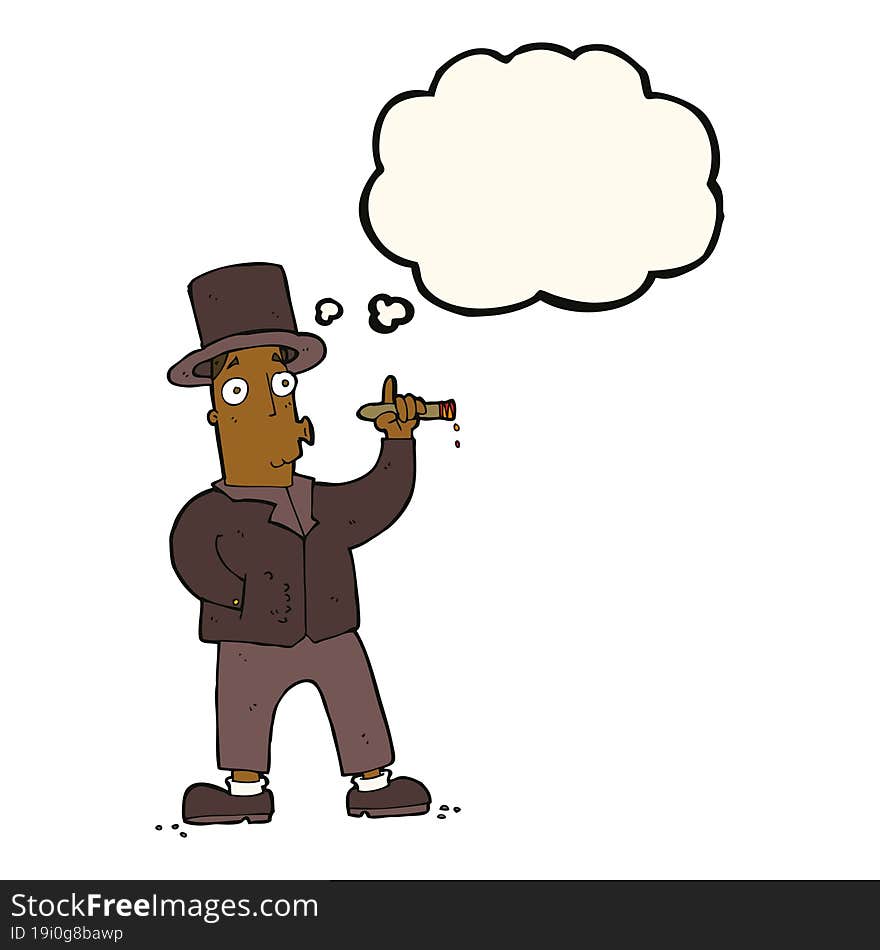 cartoon smoking gentleman with thought bubble