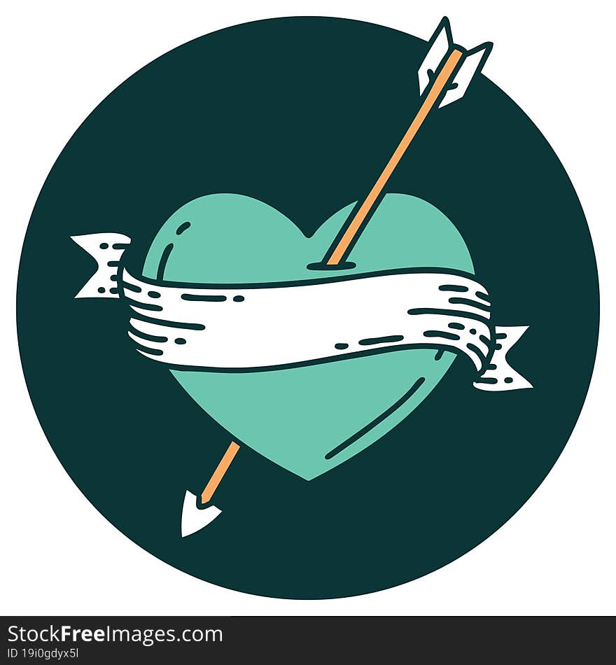 tattoo style icon of an arrow heart and banner