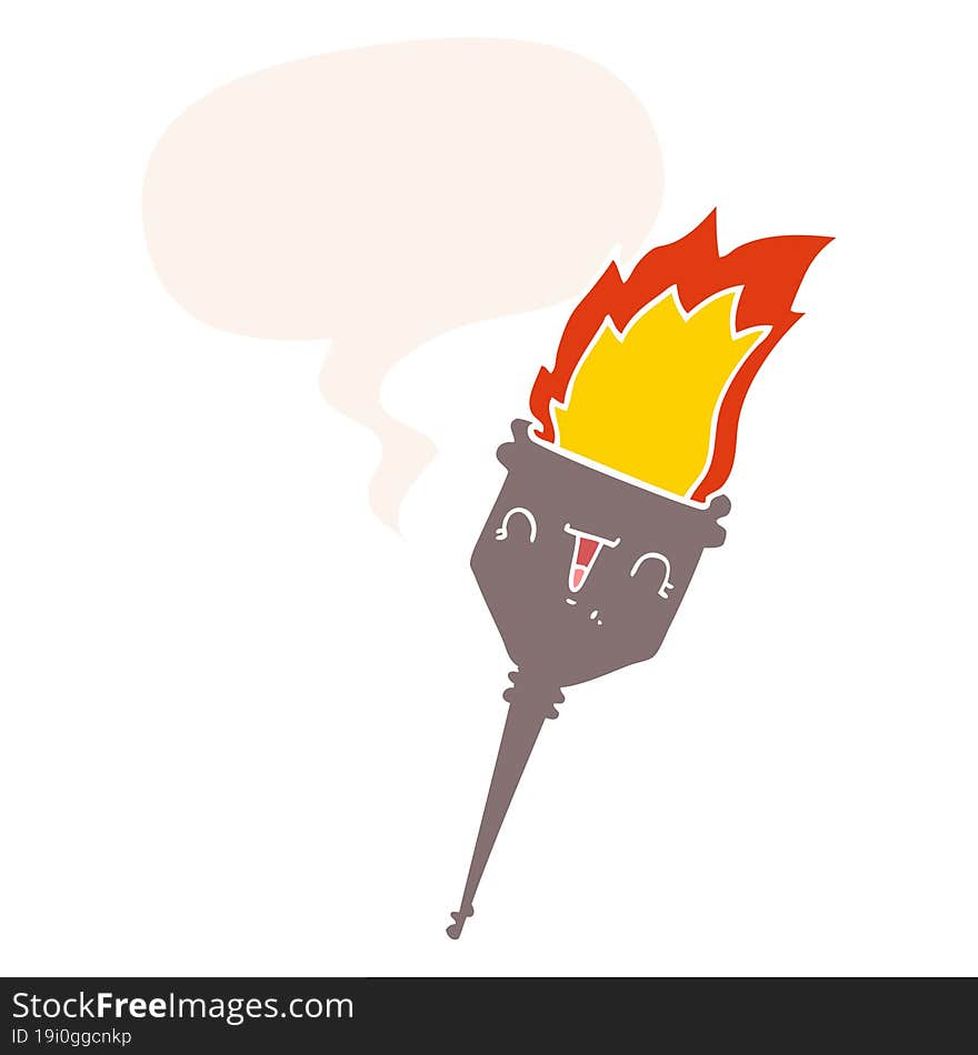 cartoon flaming chalice and speech bubble in retro style