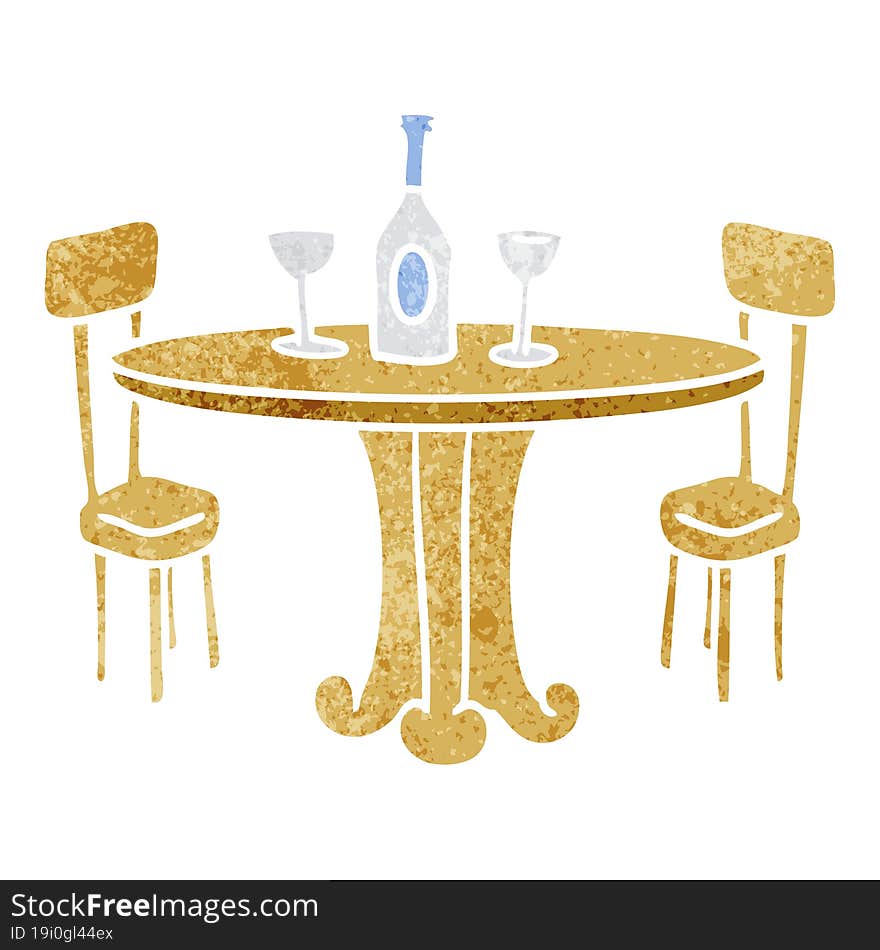 Retro Cartoon Doodle Dinner Table And Drinks