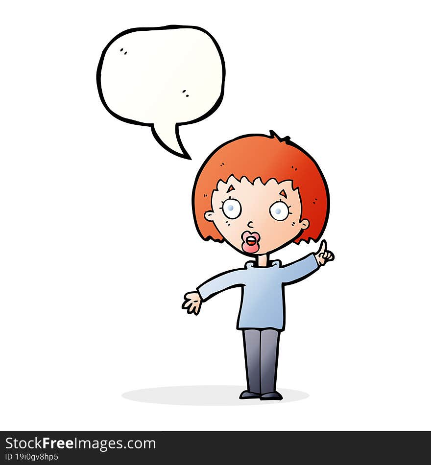 cartoon woman explaining her point with speech bubble