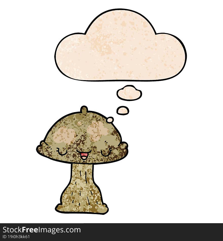 cartoon toadstool with thought bubble in grunge texture style. cartoon toadstool with thought bubble in grunge texture style