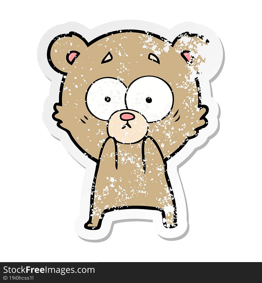 distressed sticker of a anxious bear cartoon