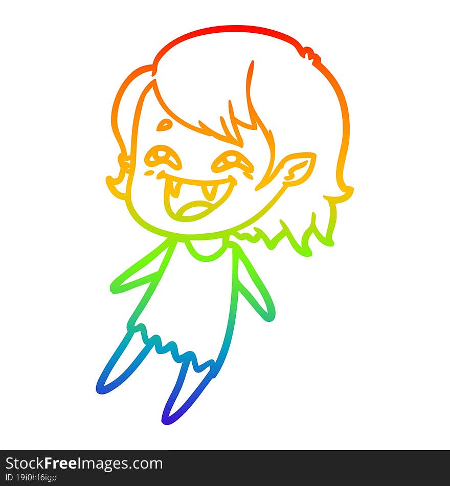 rainbow gradient line drawing of a cartoon laughing vampire girl