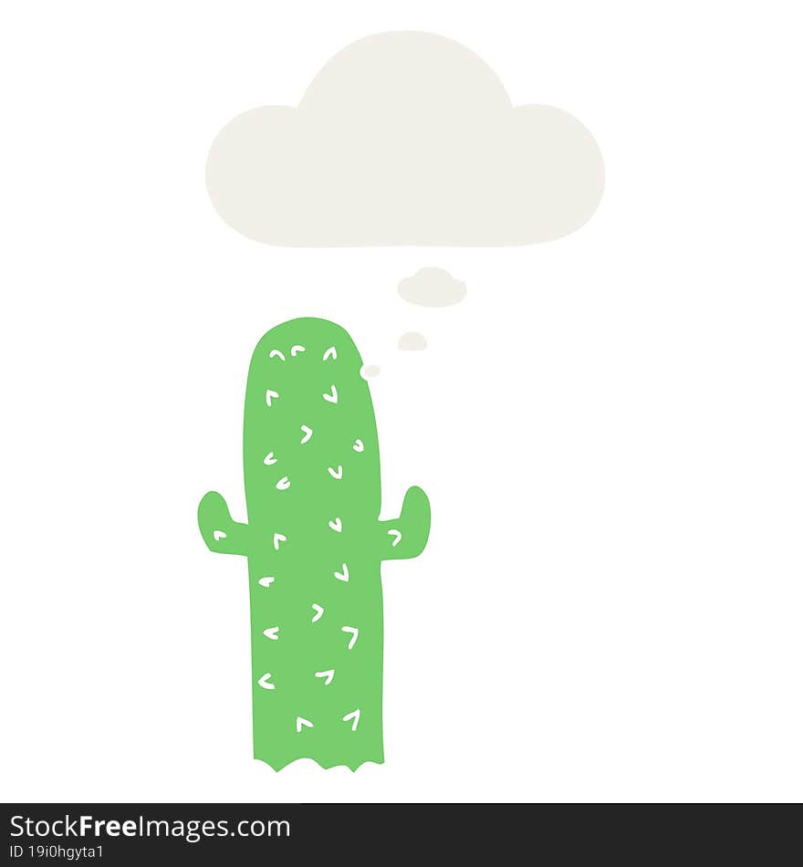 cartoon cactus and thought bubble in retro style