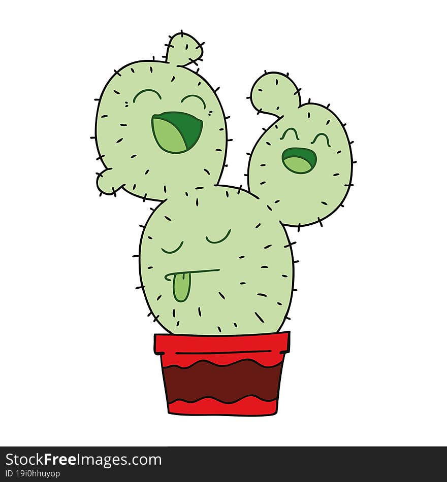 quirky hand drawn cartoon cactus