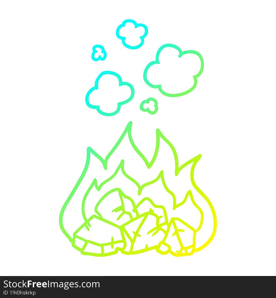 cold gradient line drawing of a cartoon hot coals