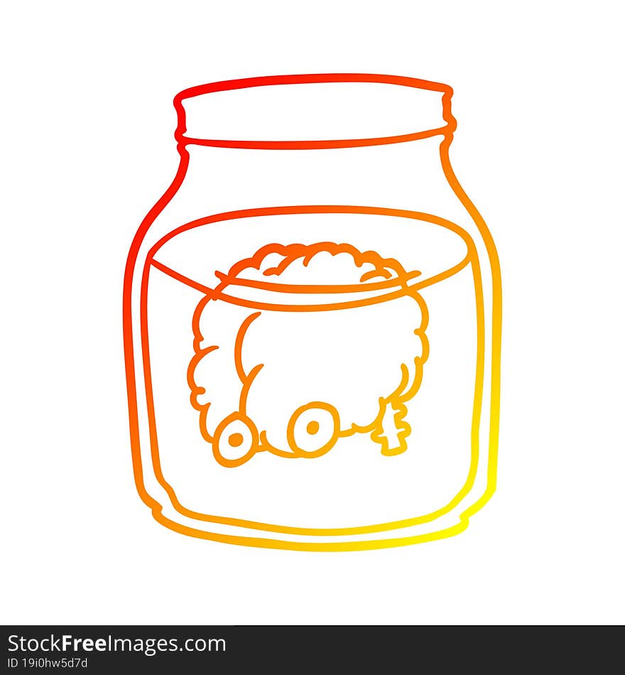 warm gradient line drawing of a spooky brain floating in jar