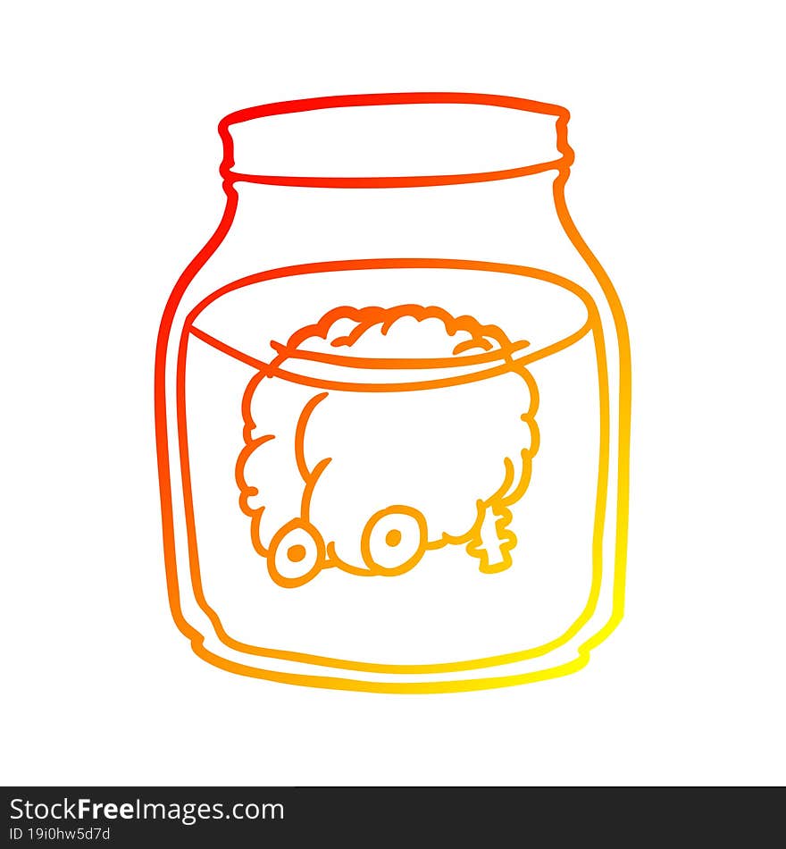 warm gradient line drawing spooky brain floating in jar