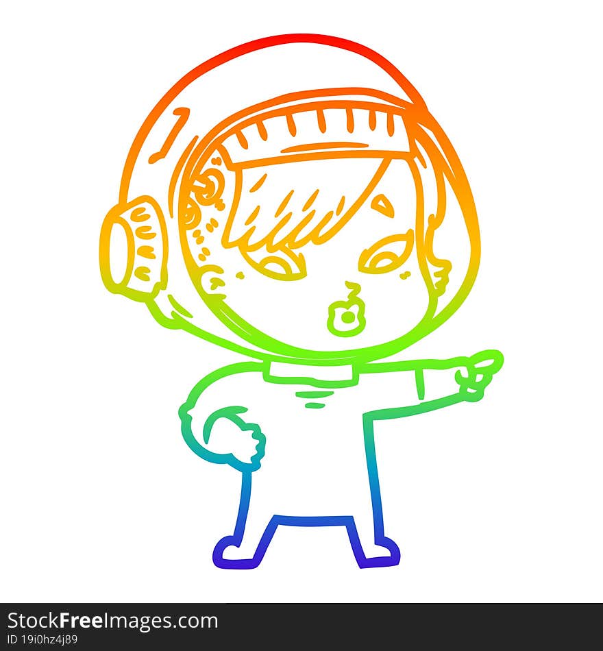 rainbow gradient line drawing of a cartoon astronaut woman