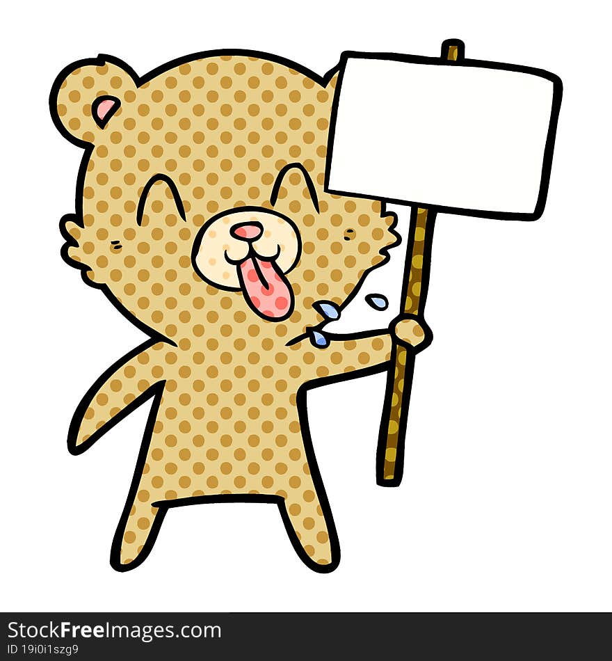 rude cartoon bear with protest sign. rude cartoon bear with protest sign