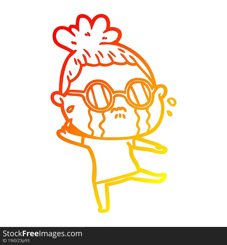 warm gradient line drawing cartoon crying woman wearing spectacles