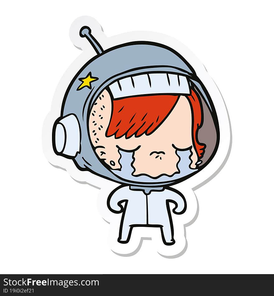 sticker of a cartoon crying astronaut girl