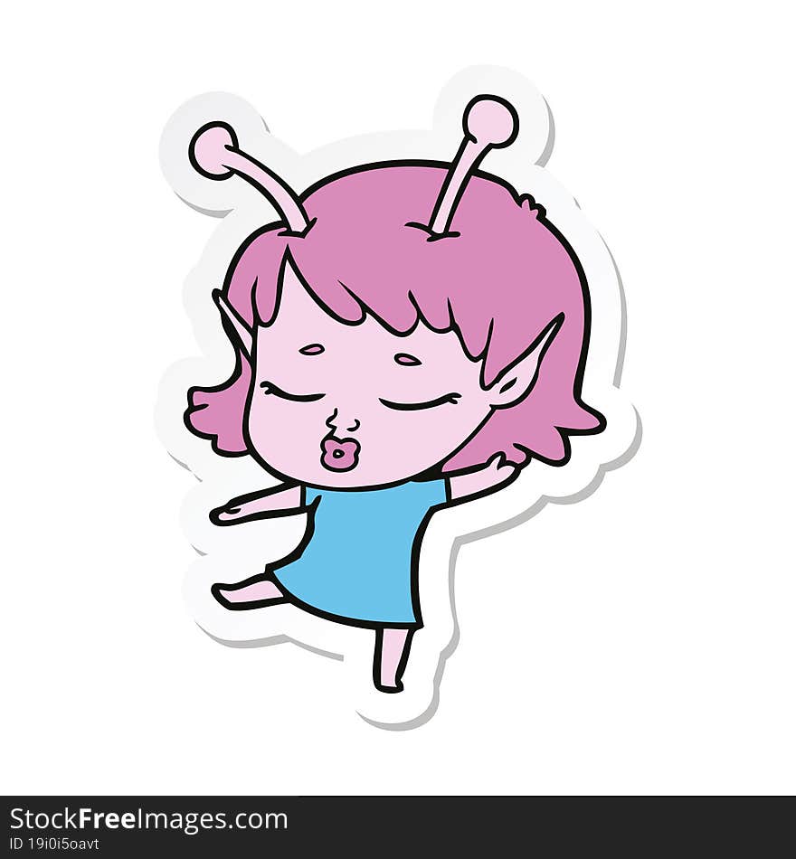 Sticker Of A Cute Alien Girl Cartoon