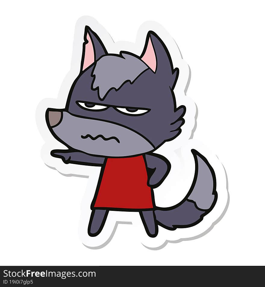 sticker of a cartoon annoyed wolf