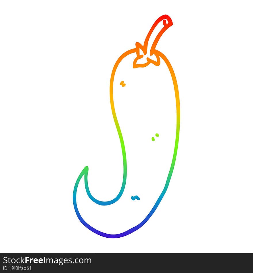 Rainbow Gradient Line Drawing Cartoon Red Hot Chilli Pepper