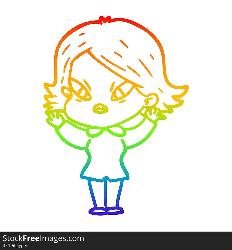 rainbow gradient line drawing cartoon stressed woman