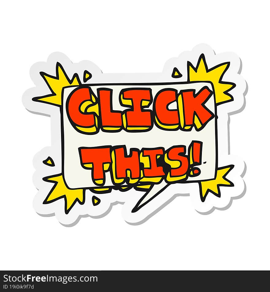 sticker of a cartoon click here sign