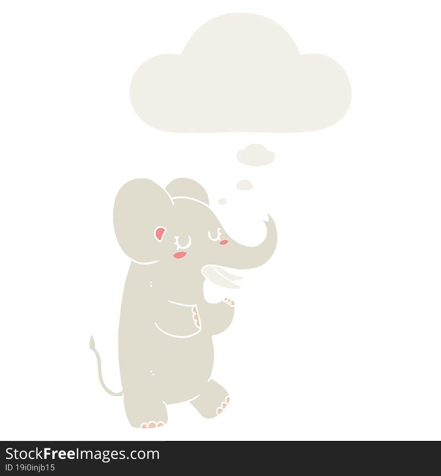 cartoon elephant and thought bubble in retro style