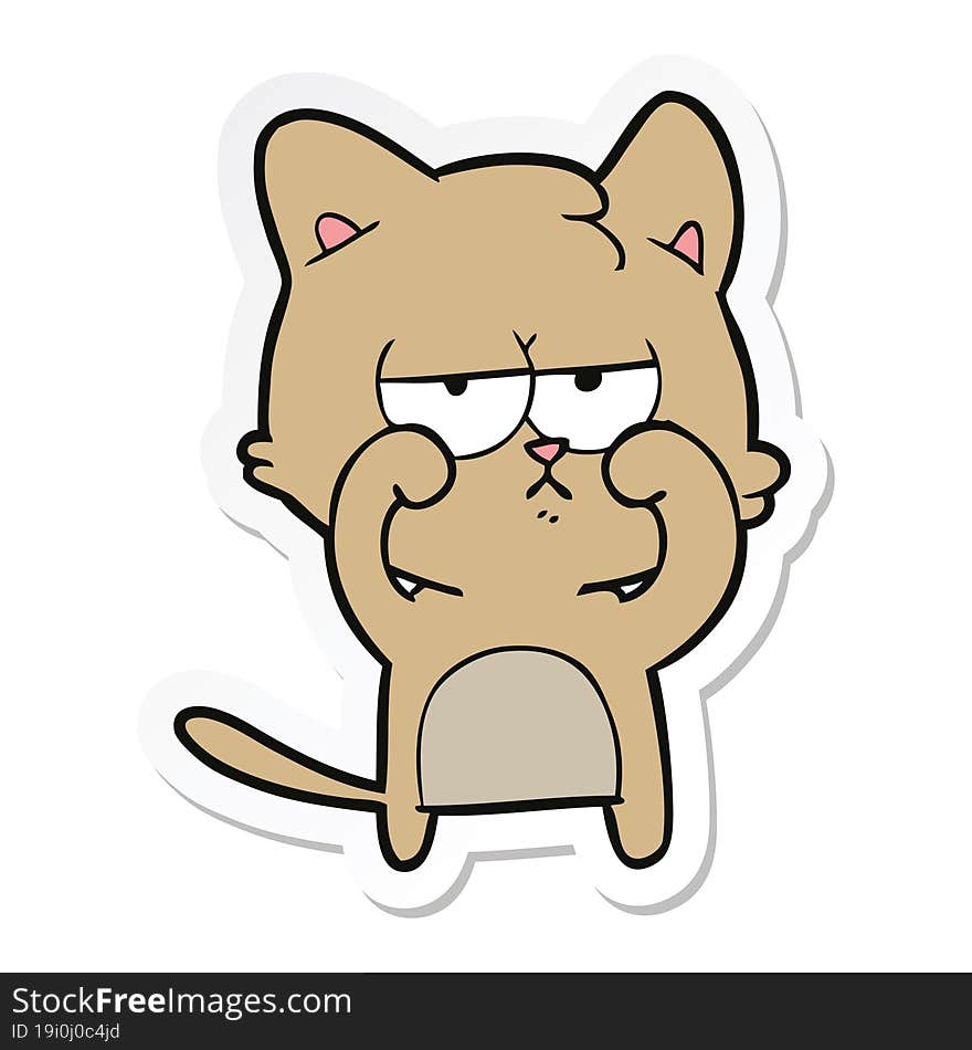 Sticker Of A Tired Cartoon Cat Rubbing Eyes