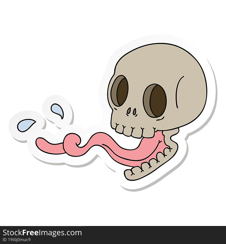 Sticker Of A Quirky Hand Drawn Cartoon Skull With Tongue