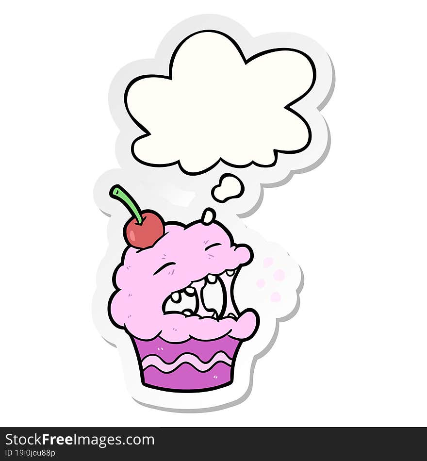 cartoon cupcake with thought bubble as a printed sticker