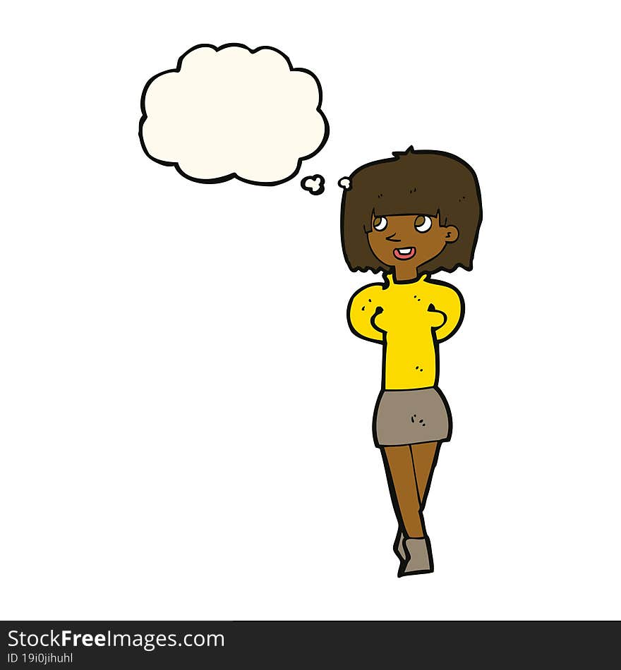 Cartoon Happy Woman With Thought Bubble