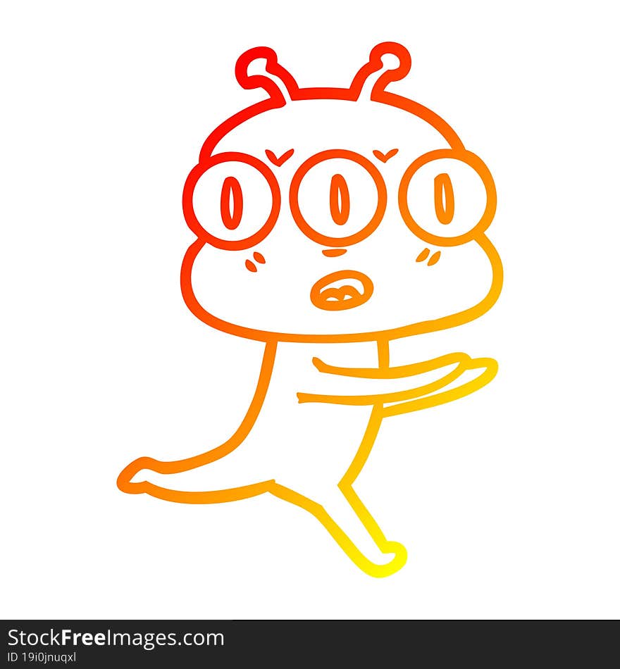 warm gradient line drawing cartoon three eyed alien